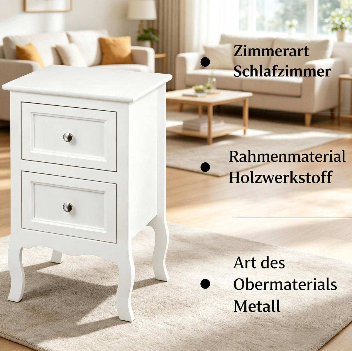 NACHTTISCH aus MDF und Metall 30x40x60 cm Weiß mit 2 Schubladen und lackierter Oberfläche - Weiß, Holzwerkstoff (30/60/40cm) - Modfu