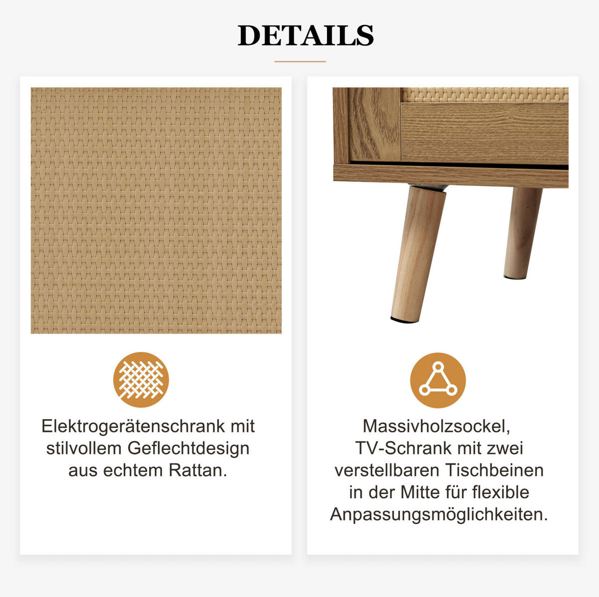 LOWBOARD 200/37/49 cm Eiche aus Holzwerkstoff mit Rattandesign - Braun, Holzwerkstoff (37/49/200cm) - OKMYHOME