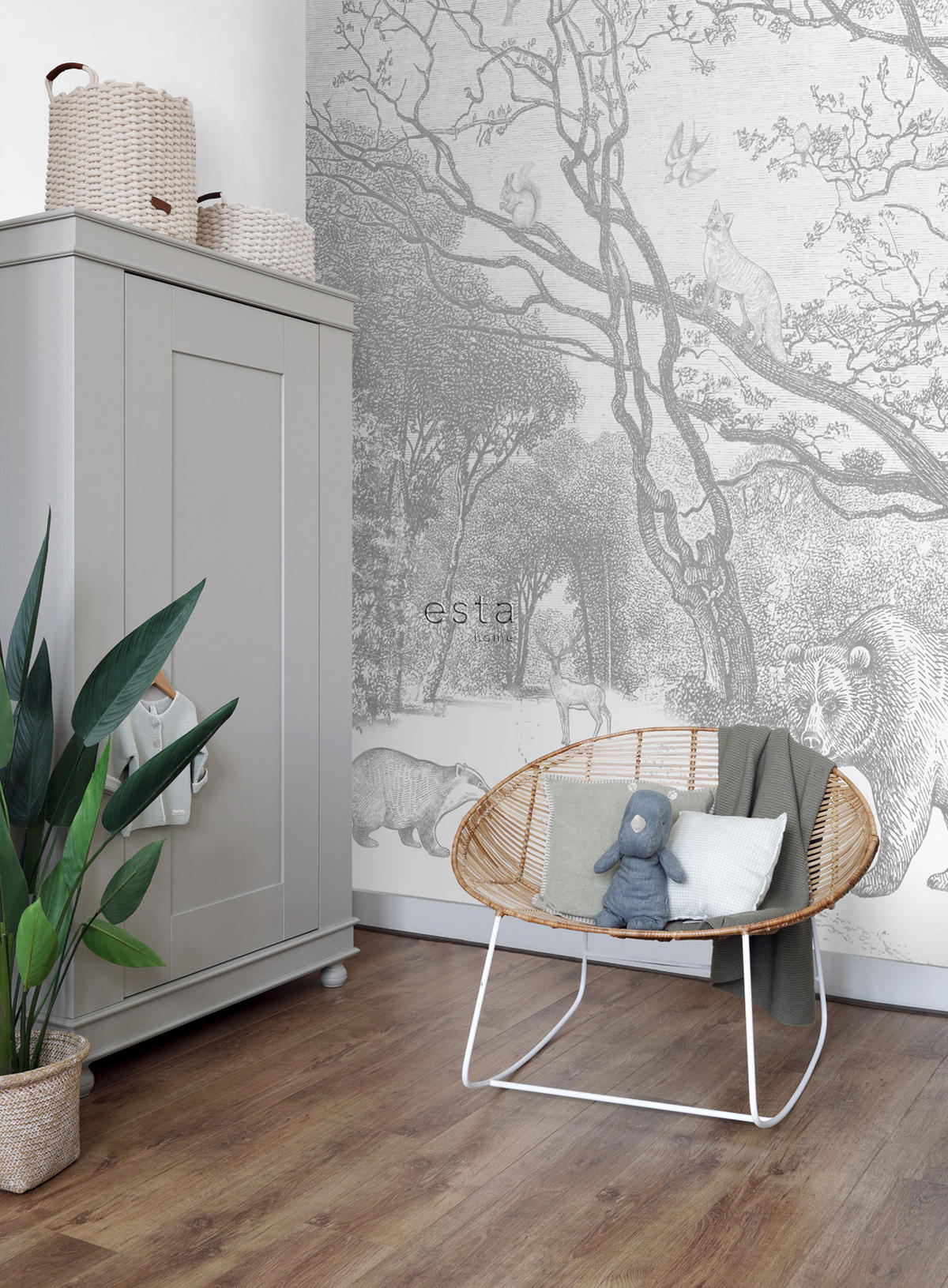 FOTOTAPETE Wald mit Waldtieren 350 x 279 cm - Schwarz, Papier (350/279cm) - ESTAhome