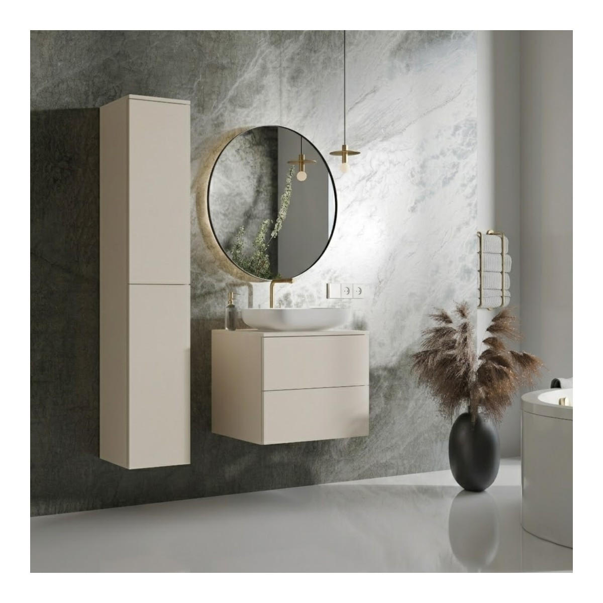 BADMÖBEL-SET Color Macadamia 2-Teilig (2S 60 + 2D 160) - Beige, Holzwerkstoff (90/160/45cm) - mzm24