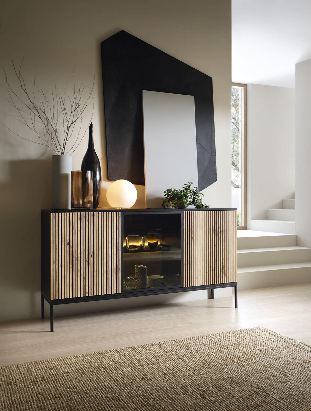 KOMMODE - Sentino S104 LED - Schwarz, Holzwerkstoff/Metall (104/83/39cm) - Möblo