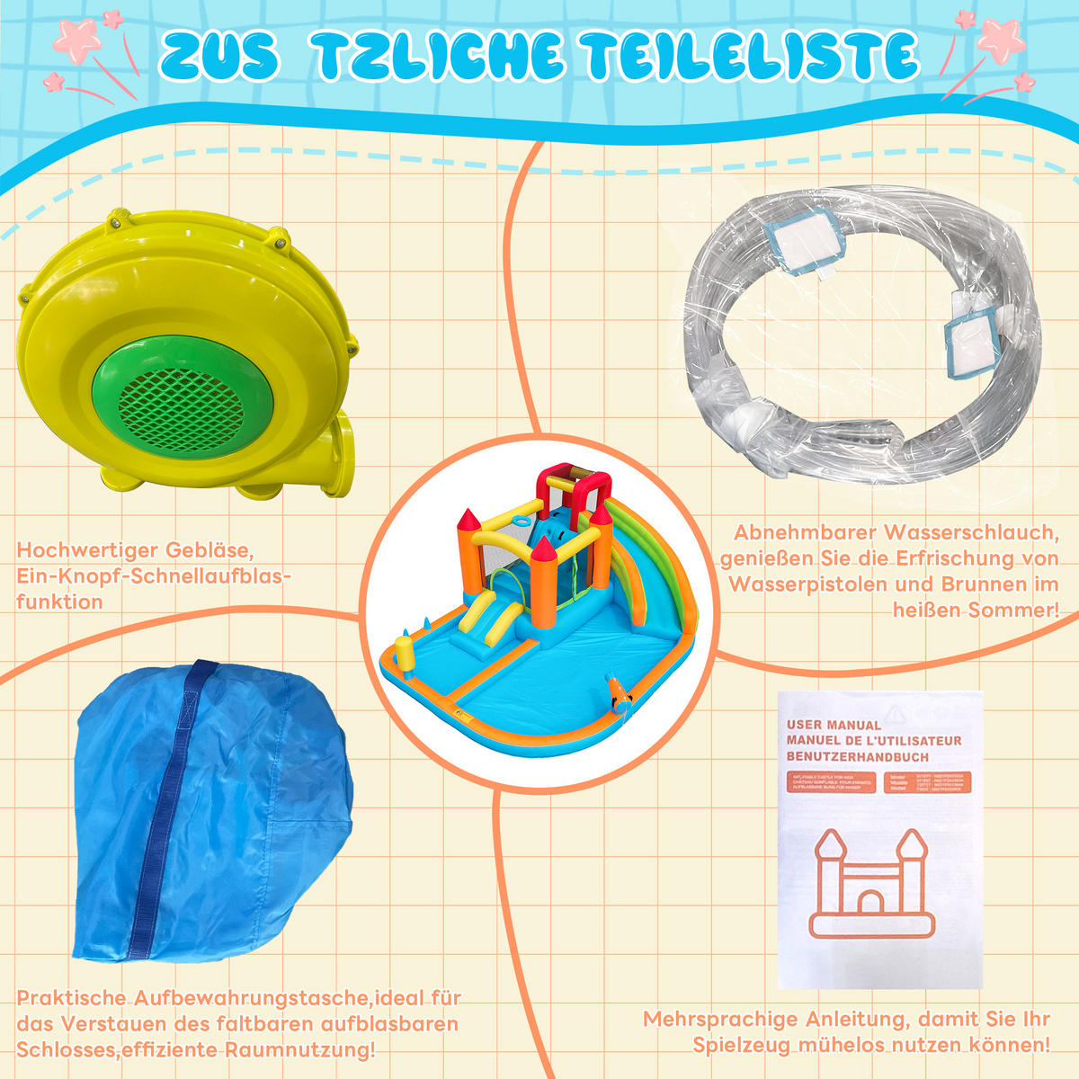 HÜPFBURG Wasserpark Rutsche Trampolin - Orange, Textil (343/460/190cm) - LEBENLANG