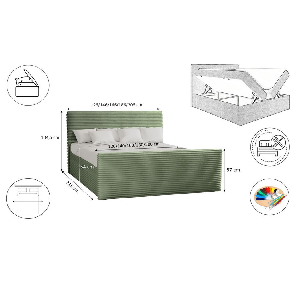 Thumbnail - Kaiser Möbel Boxbett, Olivgrün, Textil, H2, Höhe ca. 20 cm, Rechteckig, 160x200 cm, Schlafzimmer, Betten, Boxspringbette...