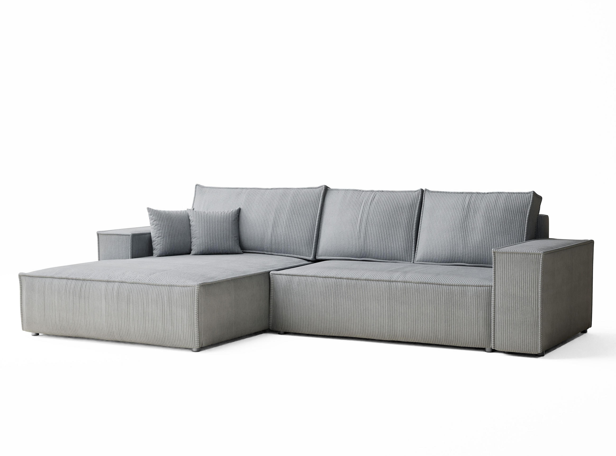 ECKSOFA MIT SCHLAFFUNKTION Maze Hellgrau Samtstoff - Hellgrau/Schwarz, Holz/Holzwerkstoff (294/185cm) - Maison de Reve