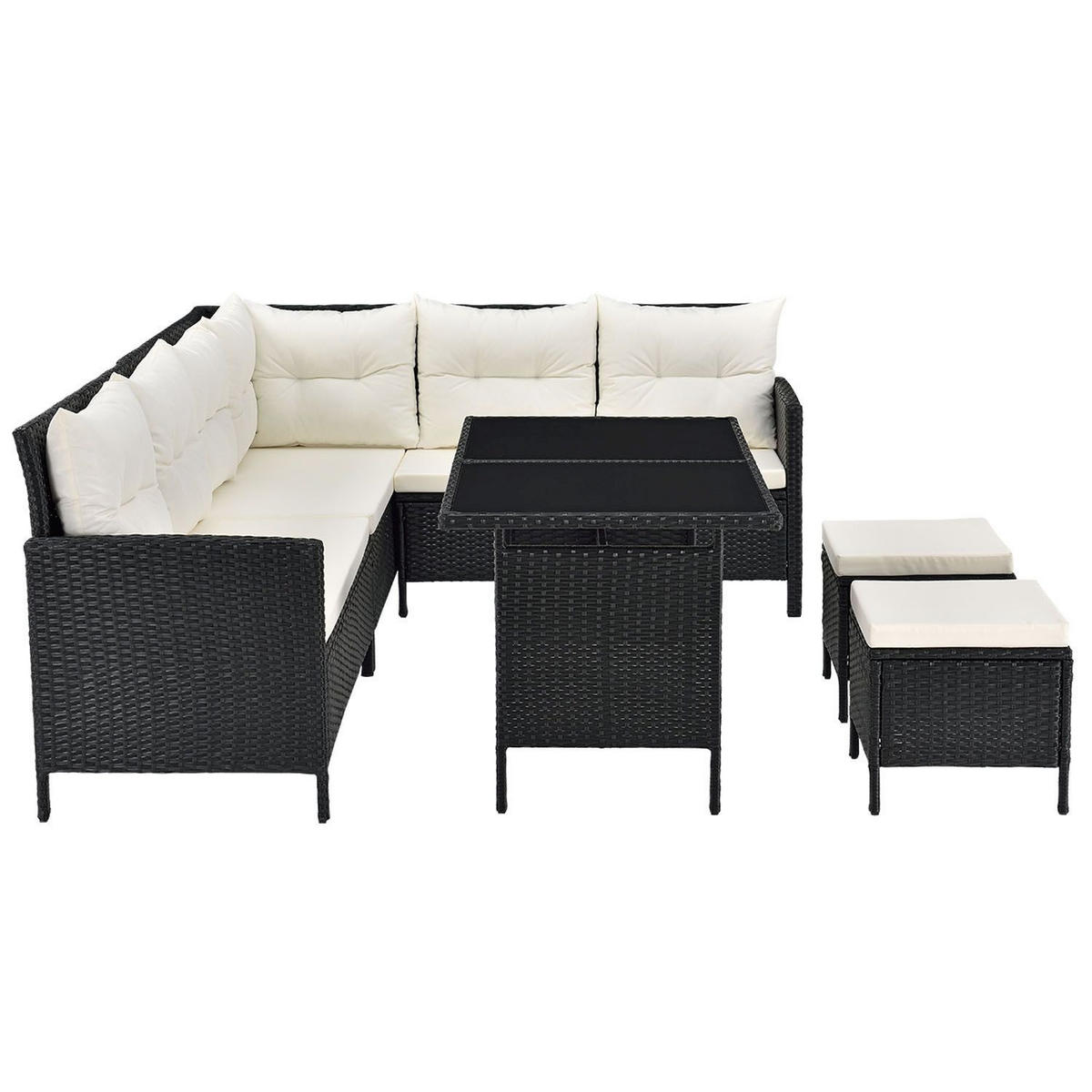 LOUNGEGARNITUR Manacor schwarz,creme - Creme/Schwarz, Kunststoff/Metall - Juskys