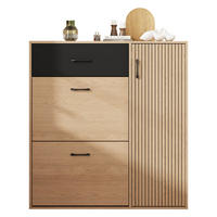 SCHUHSCHRANK 100×35×106cm Naturholz Schwarz mit 2 Klappen - Schwarz/Naturfarben, Holzwerkstoff (100/106/35cm) - FLIEKS