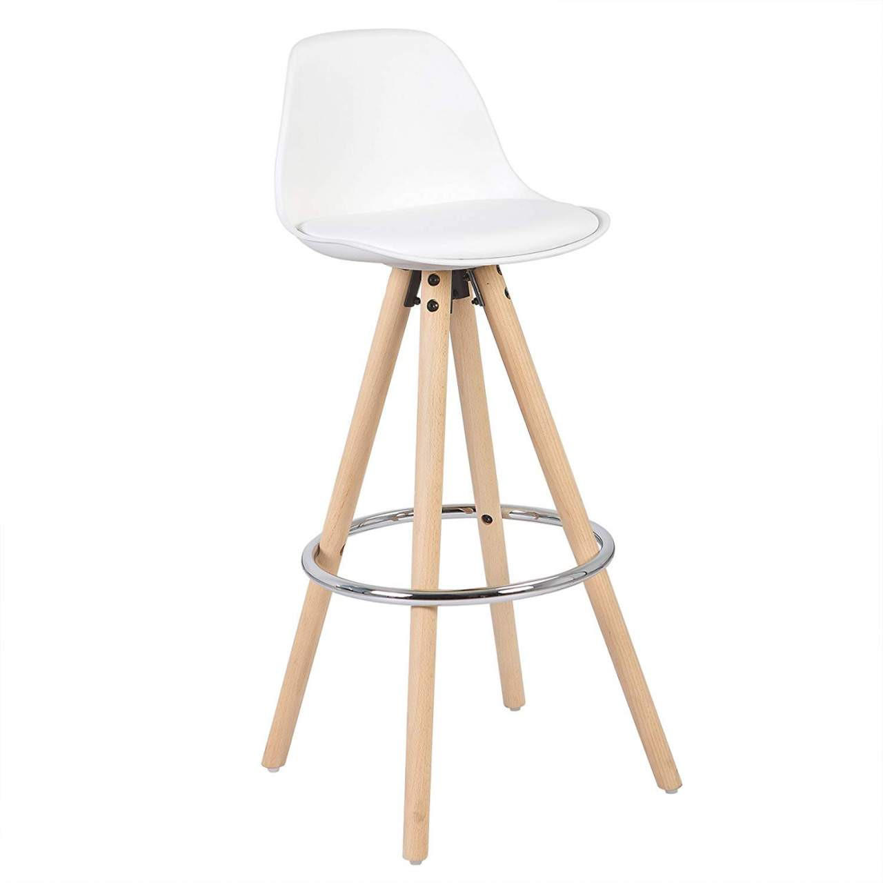 BARHOCKER Kunstleder, Holzgestell, Weiß - Eichefarben/Weiß, Holz/Kunststoff (38.5/96.5/38.5cm) - Woltu