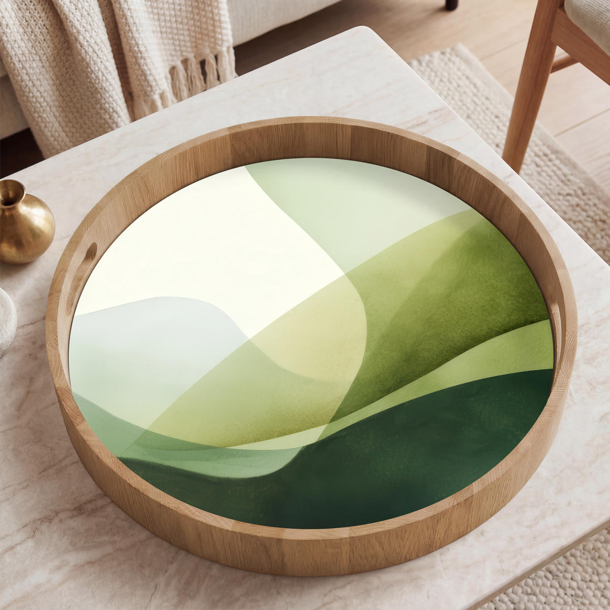 SERVÍROVACÍ PODNOS Vlny - abstraktní - světle zelená - ornamentální 50x50 cm - zelená barva, dřevo (50/5/5cm) - OnlyWow