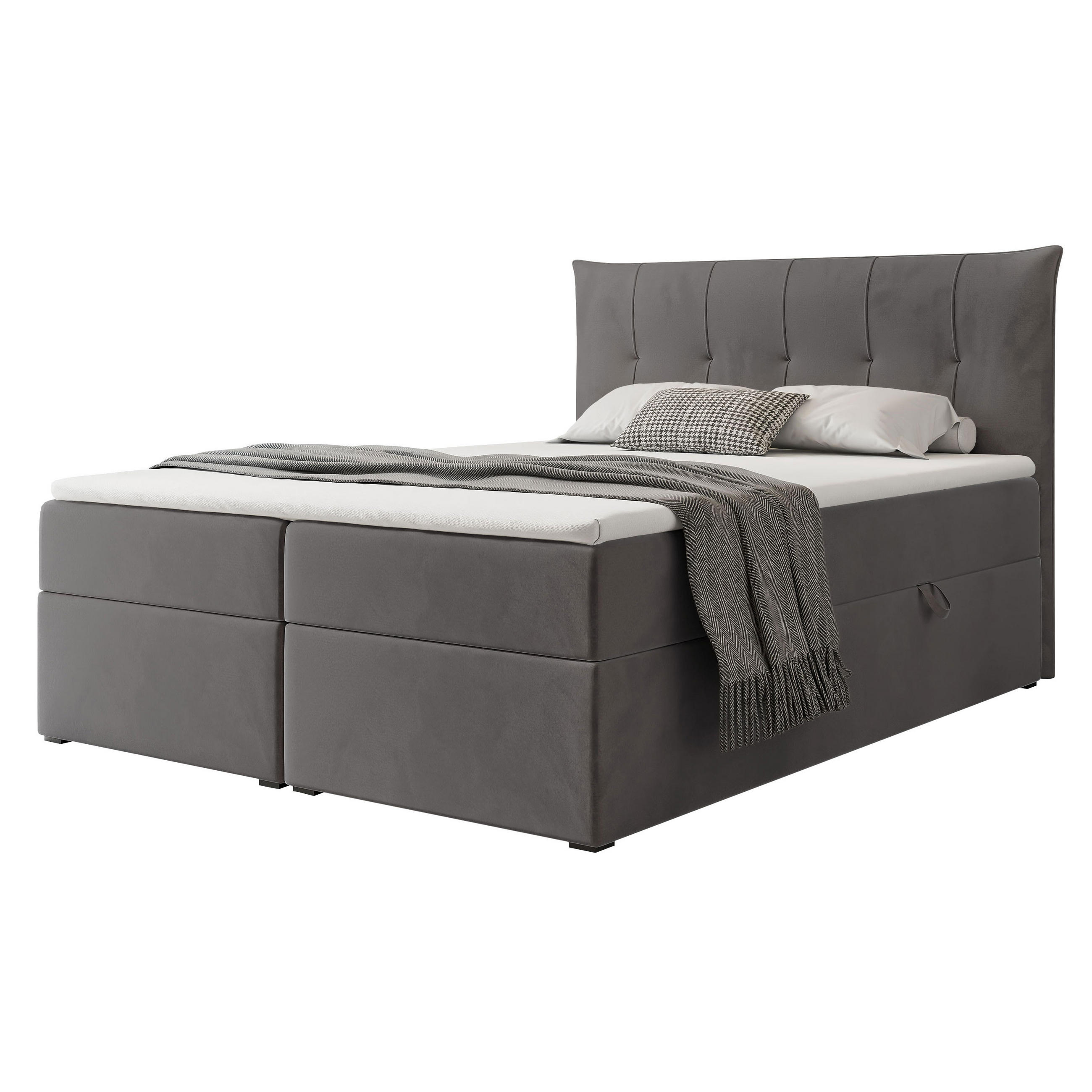BOXBETT CHESTER 200/200 cm mit Matratze und Topper, Grau - Grau, Holzwerkstoff/Textil (200/200cm) - Idohome
