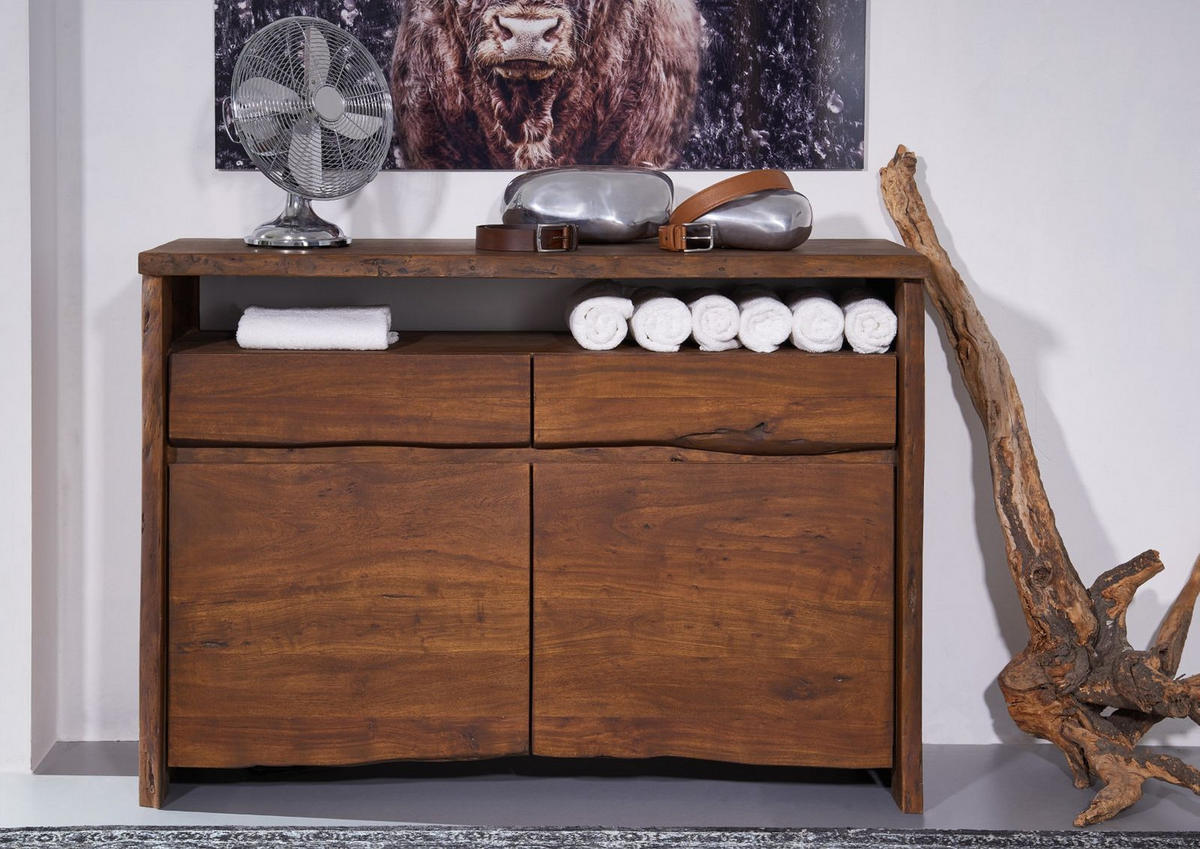 SIDEBOARD Akazie 131x45x96 braun lackiert PURE ACACIA #203 - Braun, Holz (131/96/45cm) - Massivmoebel24