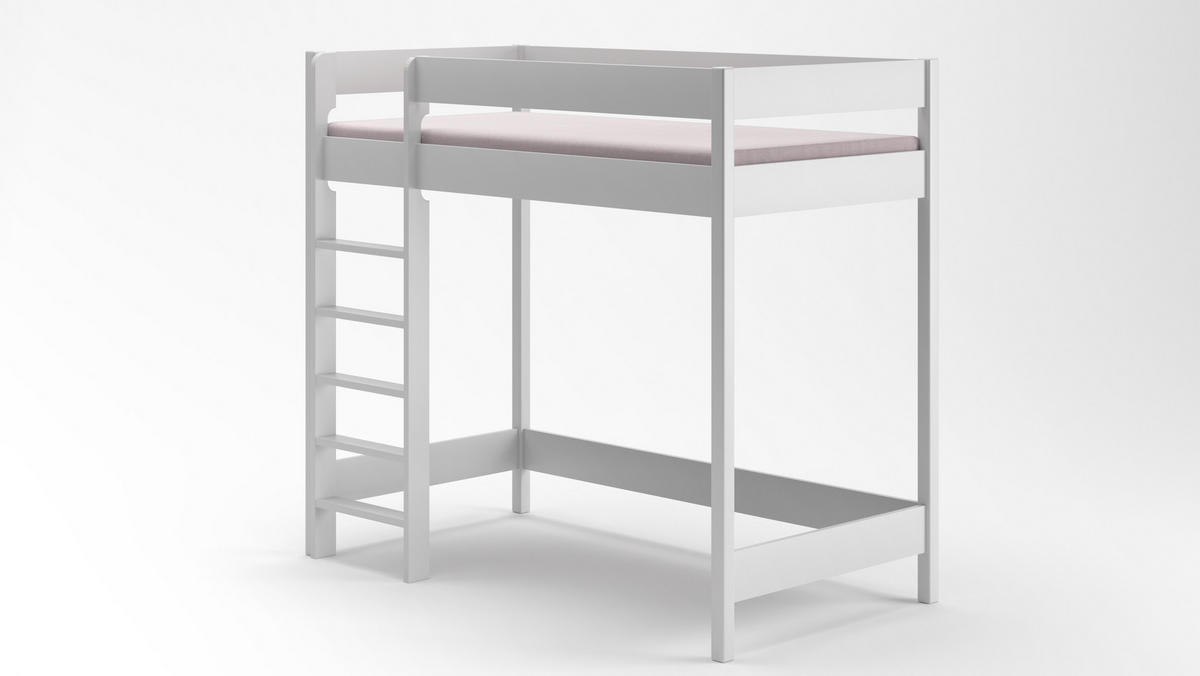 HOCHBETT Hugo 140x70 weiß mit Matratze - Weiß, Holzwerkstoff (70/140cm) - LUKDOM