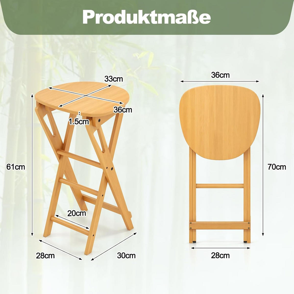 BARHOCKER Klappbar Holz(2er-Set) - Naturfarben, Naturmaterialien (34/84/38cm) - COSTWAY