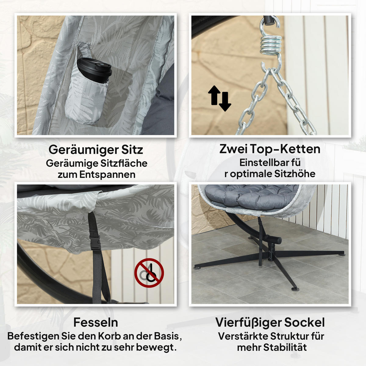 HÄNGESESSEL für den Außenbereich, Grau - Grau, Metall (90/180/126cm) - Outsunny