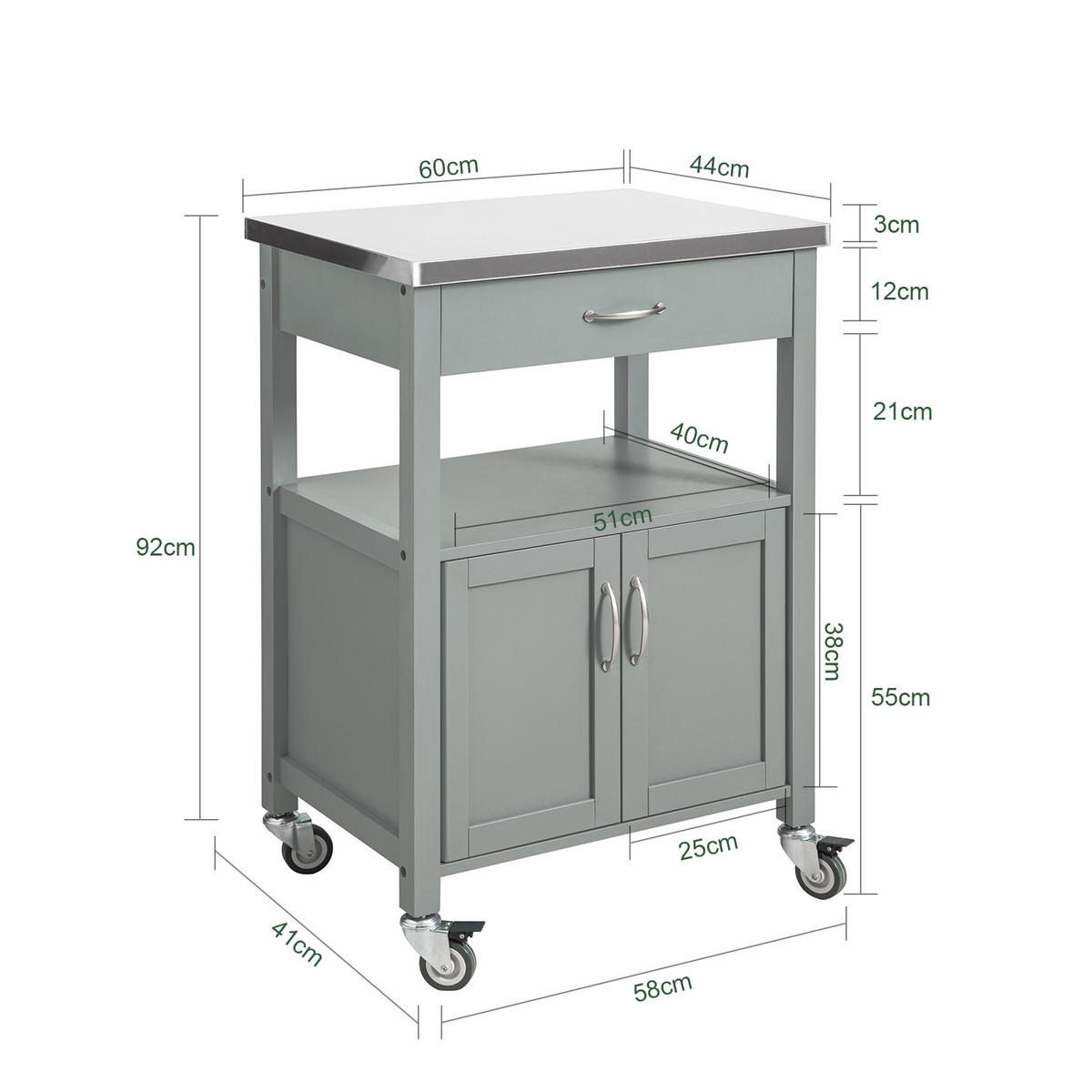 KÜCHENWAGEN Grau - Grau, Holzwerkstoff (60/90/45cm) - SoBuy