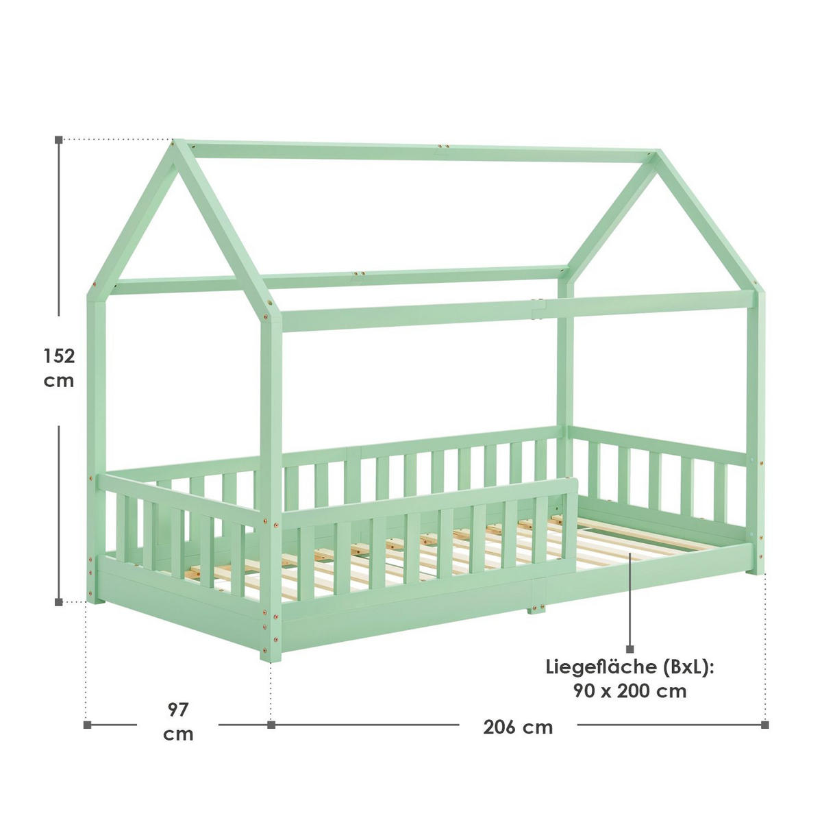 KINDERBETT Marli mint 90x200 cm - Mintgrün, Holz (90/200cm) - Juskys