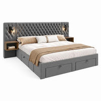 BETT mit 2 Nachttischen, 4 Schubladen und USB 160x200 cm Samt Grau - Grau, Metall (160/200cm) - Meubliv