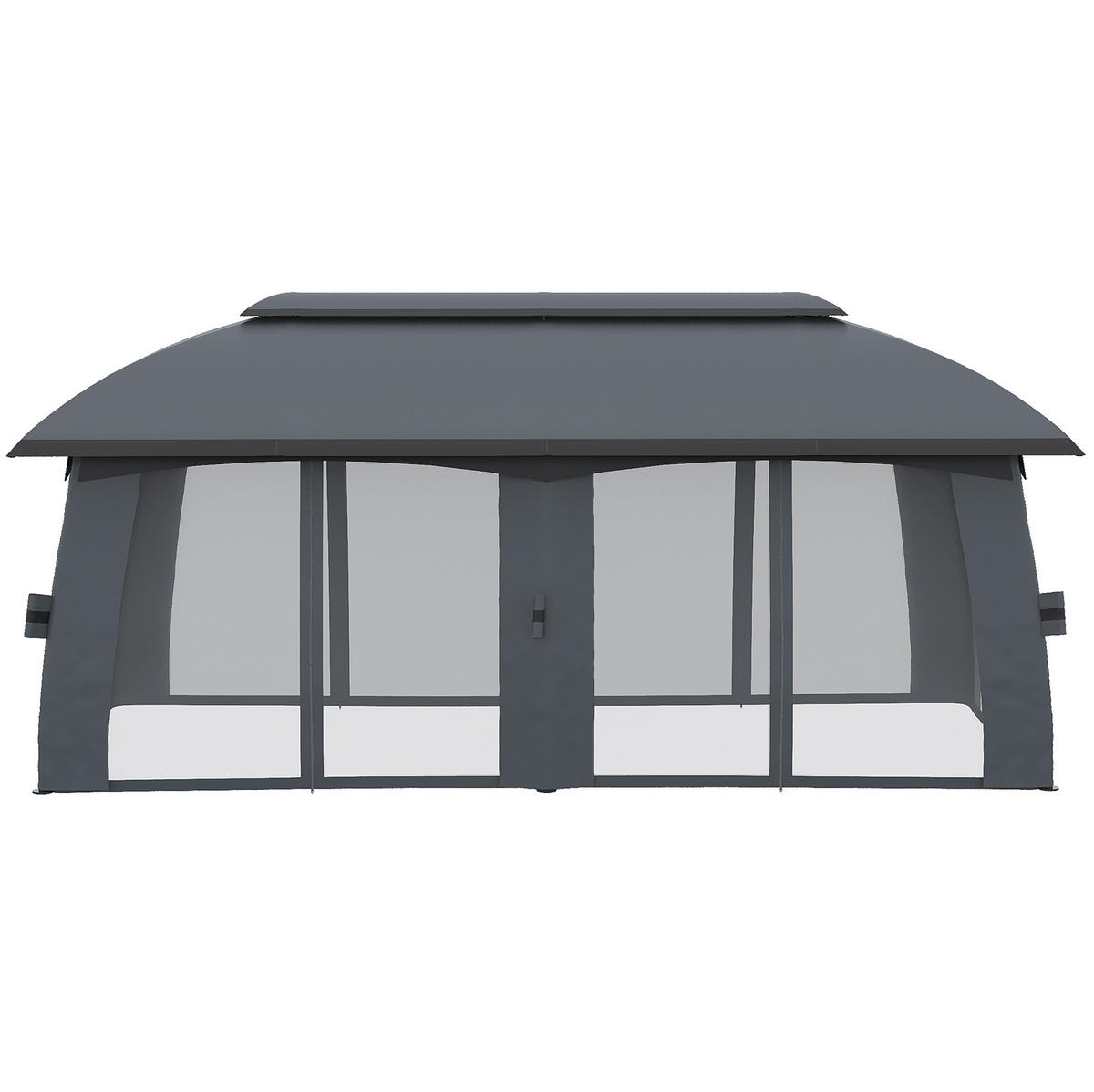 GARTENPAVILLON 300/600/278 cm mit Winddach, Seitenwänden und Insektenschutz, Dunkelgrau - Dunkelgrau, Textil (300/278/600cm) - Redom