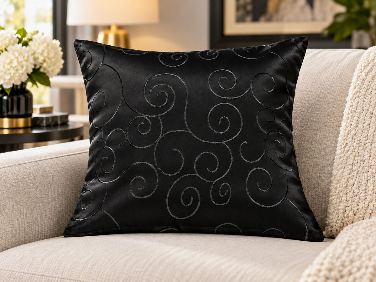 KISSENBEZUG 60/60 cm Schwarz Damast Circle - Schwarz, Textil (60/60cm) - TiborTex