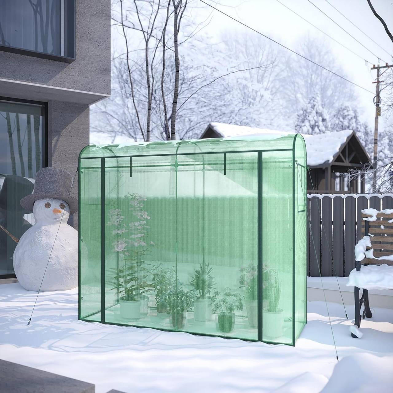 GEWÄCHSHAUS Winterfest, 200x68x170cm, Grün - Grün, Textil/Metall (200/170/68cm) - Woltu