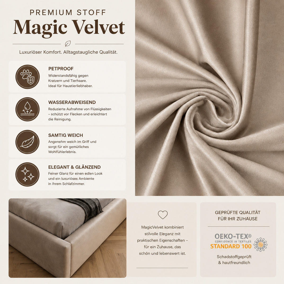 POLSTERBETT für Schlafzimmer Bett mit Stauraum Creme 90x200cm - Creme, Holzwerkstoff/Textil (90/200cm) - Muralo