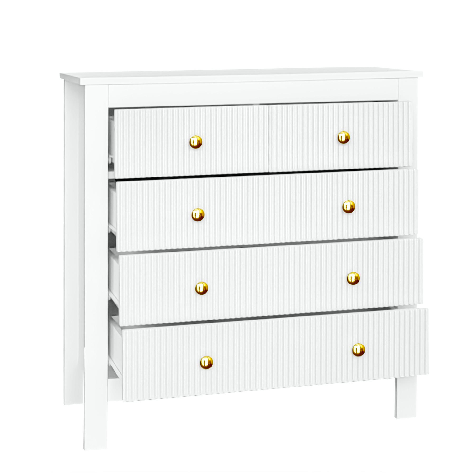 SIDEBOARD mit 5 Schubladen 80,5/39,5/79 cm in Weiß mit goldfarbenen Griffen - Weiß, Holzwerkstoff (79/80.5/39.5cm) - BEAOK