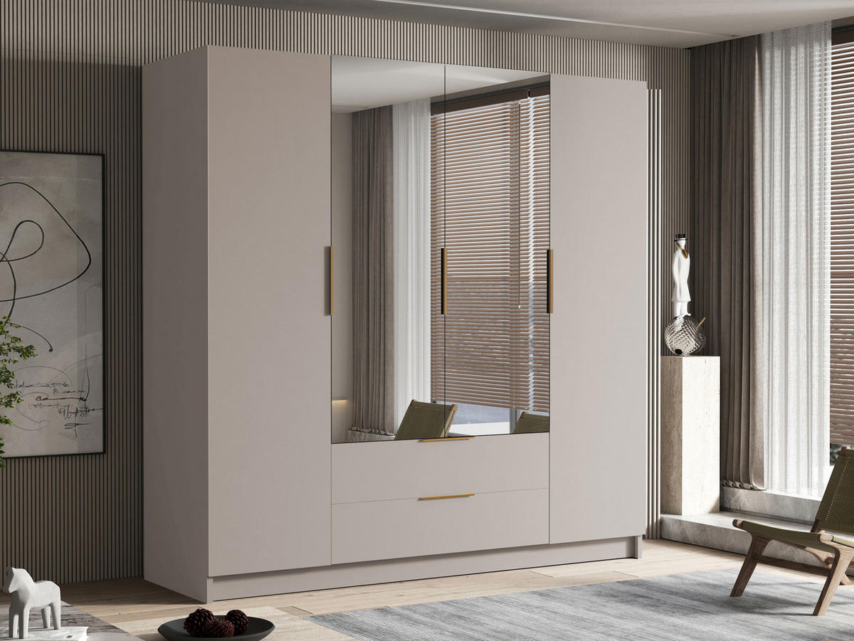 KLEIDERSCHRANK Sofia II - Kaschmir/Goldfarben, Holzwerkstoff/Kunststoff (200/216/60cm) - MIRJAN24