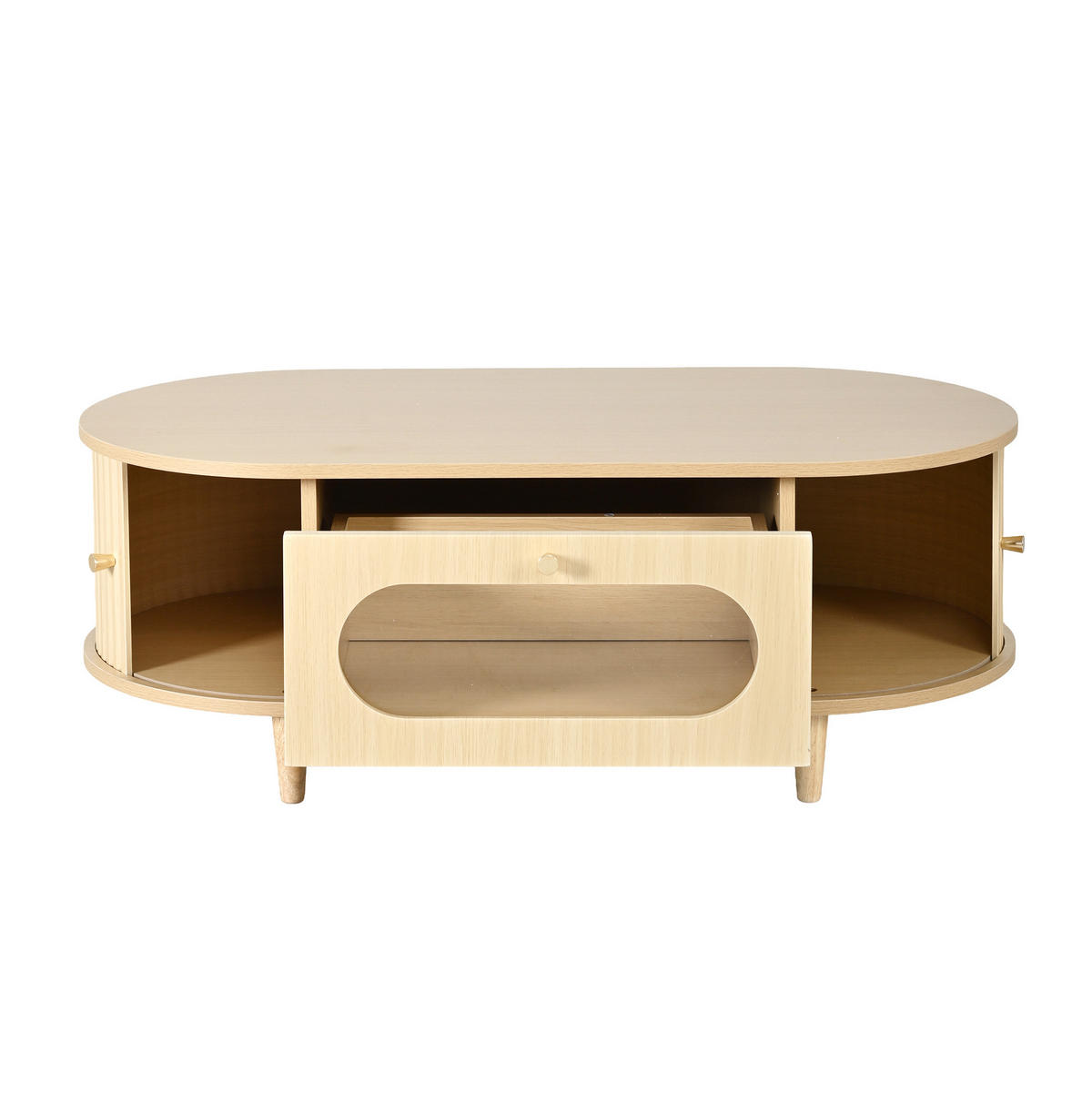 COUCHTISCH 100/50/36 cm aus MDF mit Schublade, 2 Rollladentüren und Glasfront, Eichefarben - Eichefarben, Holzwerkstoff (100/50/36cm) - Redom