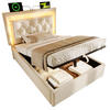 POLSTERBETT 90/200 cm Beige mit LED-Beleuchtung und Bettkasten aus Samt - Beige, Textil (90/200cm) - OKWISH