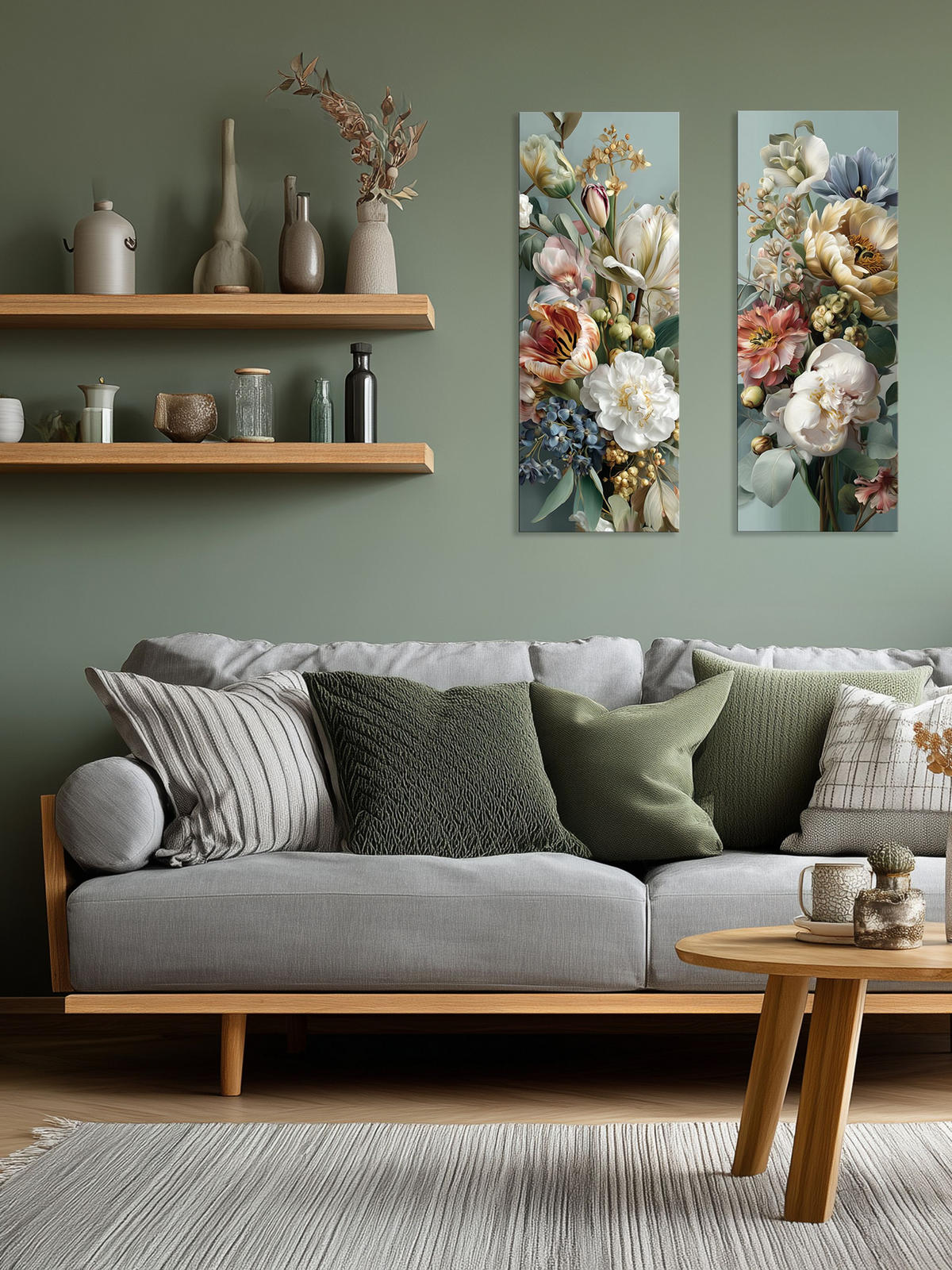 GLASBILD 30x80 cm Blumen Vintage - Beige, Glas (30/80cm) - artissimo