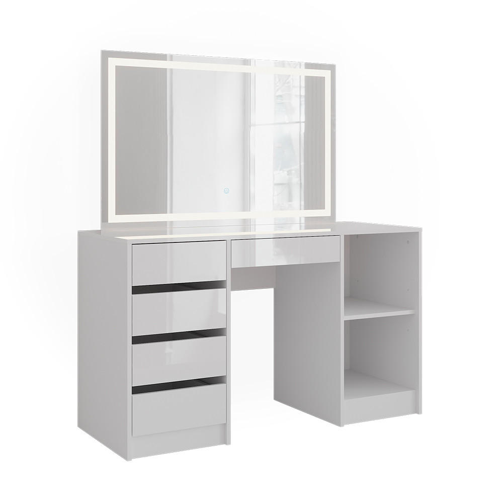 SCHMINKTISCH Sherry Weiß/Weiß Hochglanz 128.2 cm mit LED-Spiegel - Weiß Hochglanz, Holzwerkstoff (128.2/76/50.1cm) - Vicco