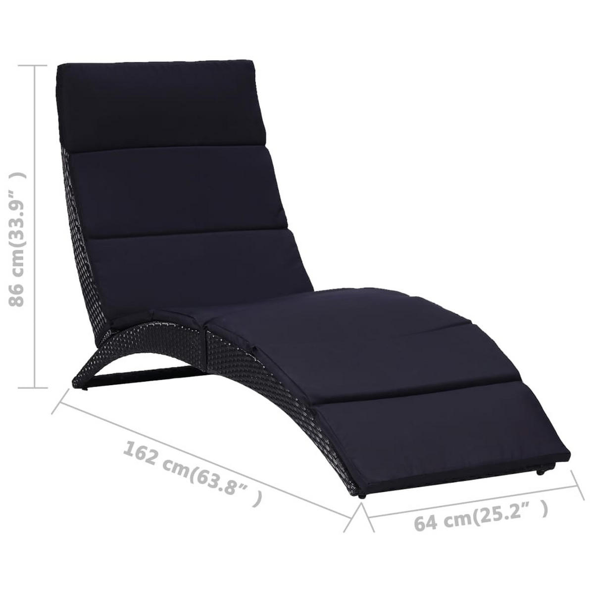 SONNENLIEGE Mit Auflage Poly Rattan Schwarz - Grau, Kunststoff (64/86/162cm) - vidaXL