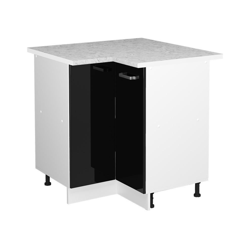 ECKSCHRANK FÜR HAUSRAT R-Line Schwarz Hochglanz 75.6 cm mit Tür, mit Arbeitsplatte - Schwarz Hochglanz/Weiß, Holzwerkstoff (75.6/81.6/60cm) - Vicco