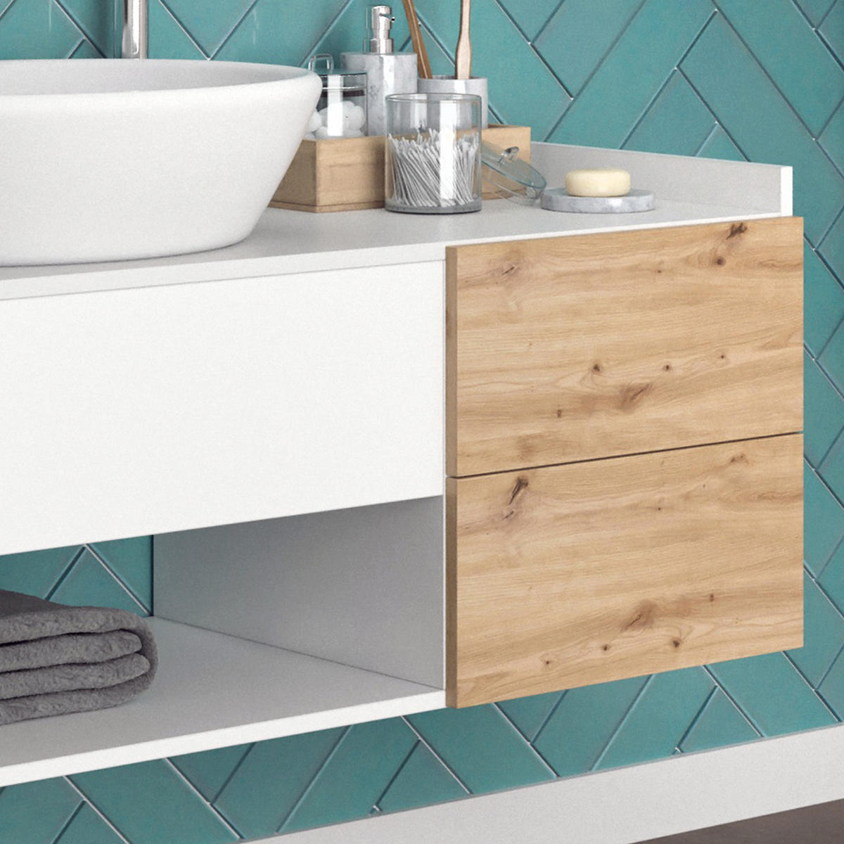 WASCHBECKENUNTERSCHRANK Alf Weiß 105 x 45 cm mit 2 Schubladen - Eichefarben/Weiß, Holzwerkstoff (105/45/43.8cm) - Vicco