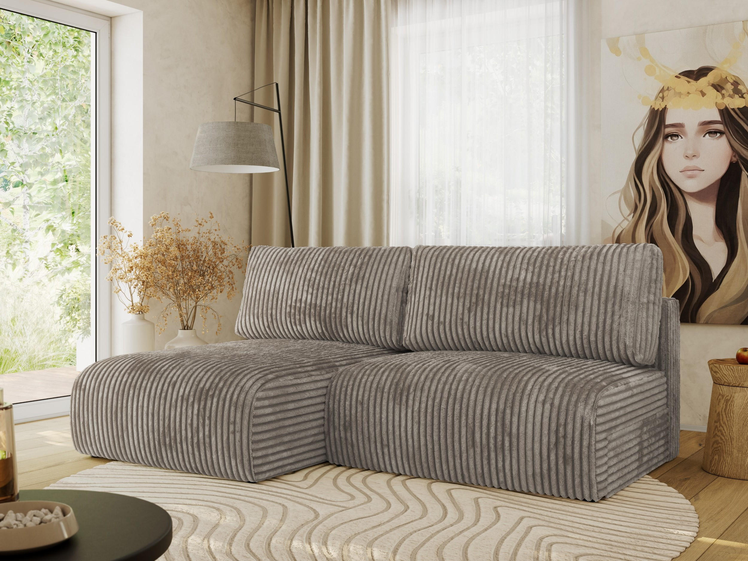 ECKSCHLAFSOFA VIVO L Hellbraun Cord - links - Hellbraun/Schwarz, Kunststoff/Textil (223/150cm) - MKS