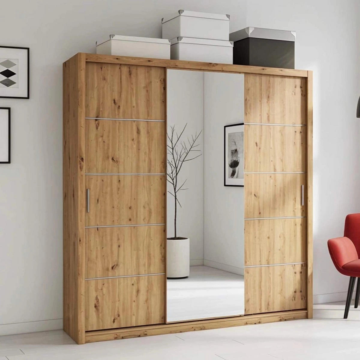 SCHIEBETÜRENSCHRANK Tamiza 250/215/62 3-türig - Silberfarben/Eiche Artisan, Holzwerkstoff/Kunststoff (250/215/62cm) - Ravio