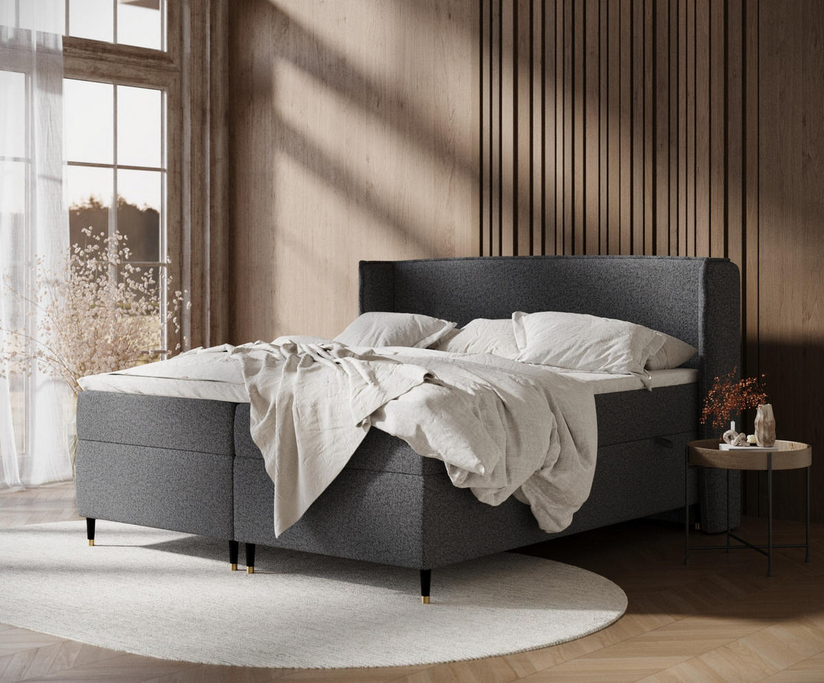 BOXSPRINGBETT Segni Schwarz 140/200 cm mit Matratze und Topper - Schwarz, Holz/Holzwerkstoff (140/200cm) - Maison de Reve
