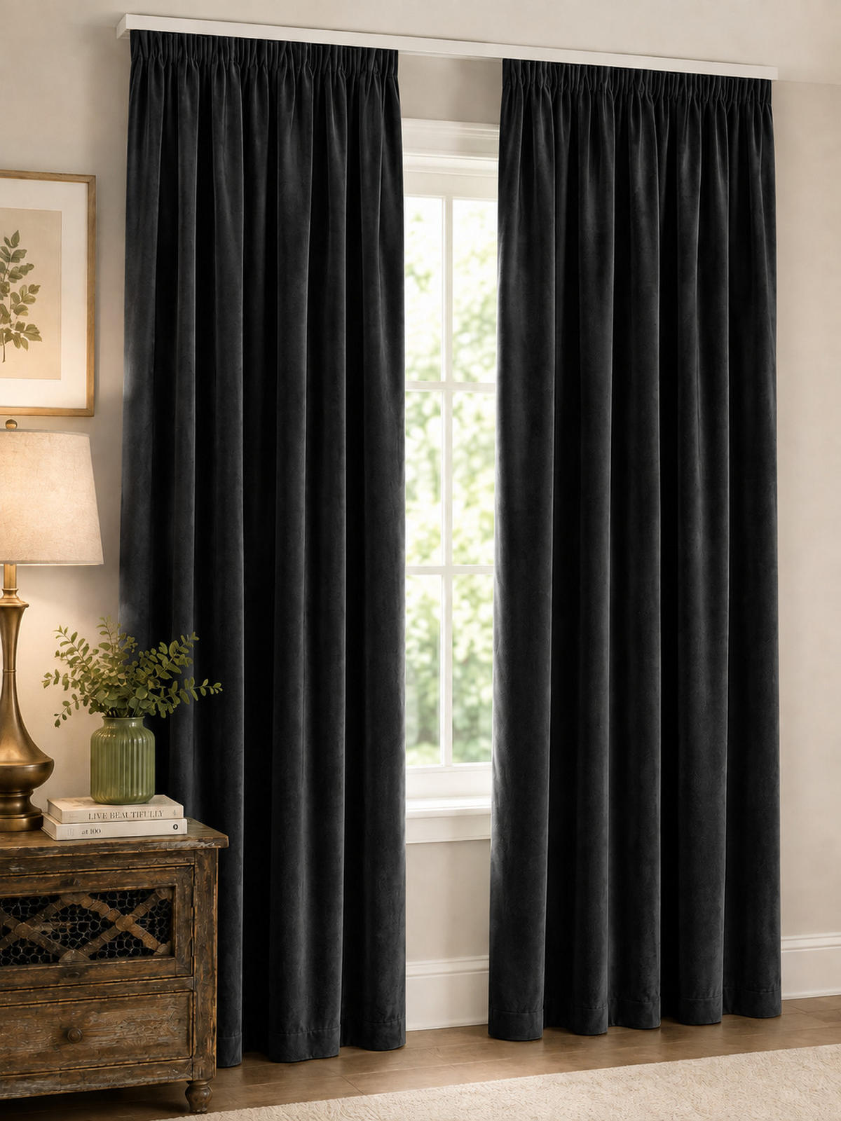 VORHANG Kräuselband Samt 140/145 cm schwarz - Schwarz, Textil (140/145cm) - TiborTex