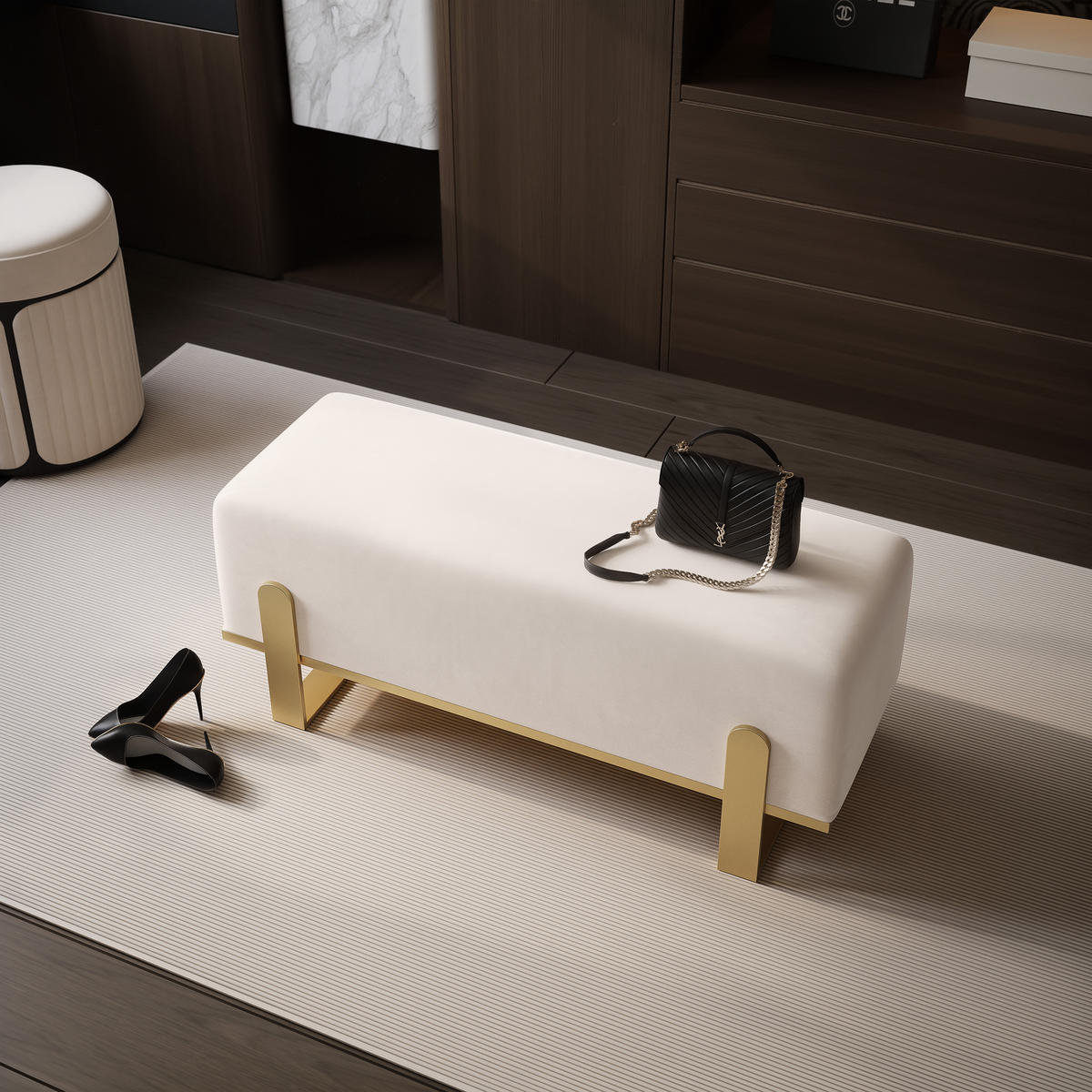 POLSTERBANK MARA 80 cm Gold / Creme ,Metallgestell - Creme, Metall (80/47/35cm) - Idohome