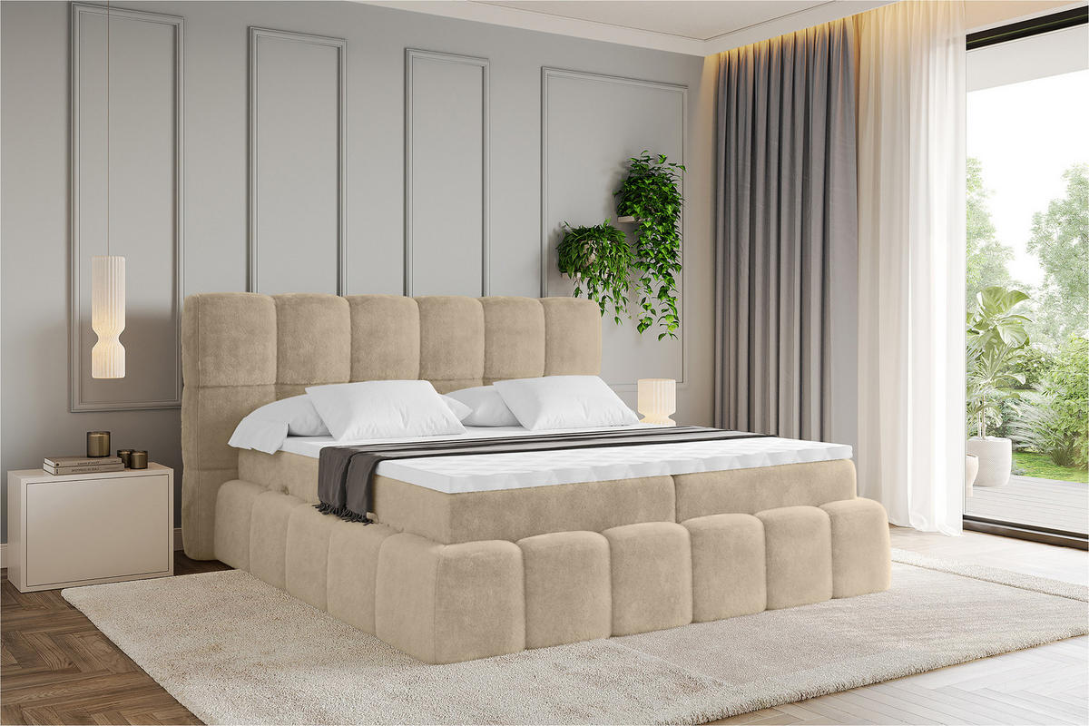 BOXBETT - AURI-H4 - 140x200 Hellbeige Lapitt - Creme, Holzwerkstoff (140/200cm) - ALTDECOR