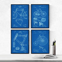 POSTER Set mit 4 Blau Fahrrad Patent A4 Rahmenlos - Klar, Papier (29.7/3cm) - Nacnic