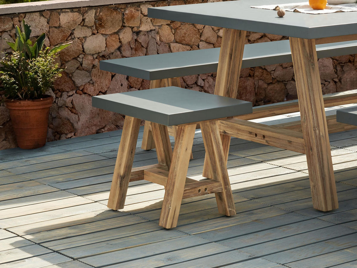 GARTEN-HOCKER Grau Tonnare - Hellbraun/Grau, Stein (40/45/50cm) - Beliani