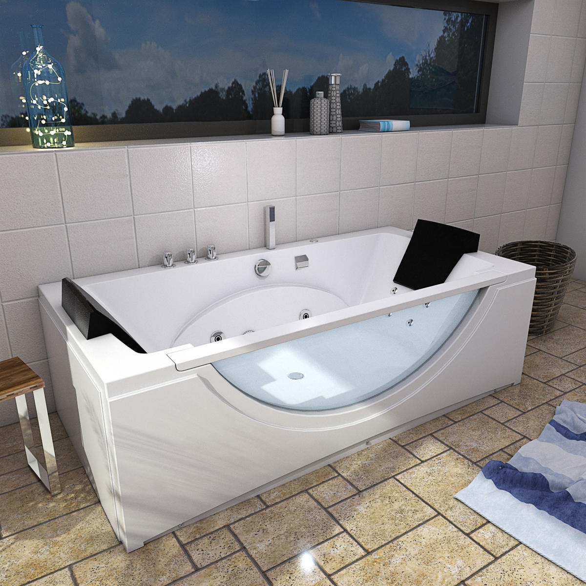 WHIRLPOOL Pool Badewanne Wanne W81-TH-B 180x90cm - Weiß, Glas/Kunststoff (90/55/180cm) - AcquaVapore by Sandra Jentho