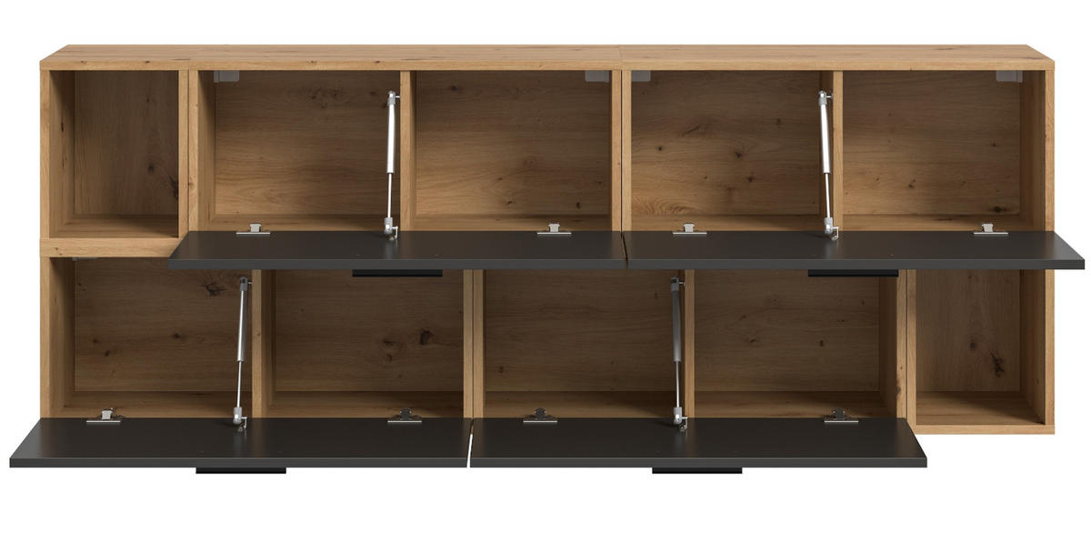SIDEBOARD grau, Eiche Artisan 176 cm, Kommode hängend / stehend - Schwarz/Eiche Artisan, Holzwerkstoff/Kunststoff (176/65/34cm) - Inn.Furn