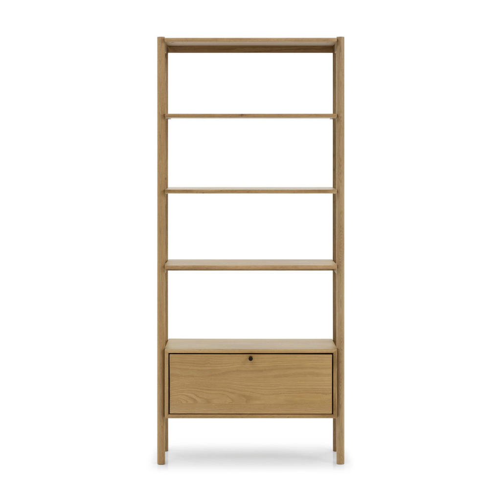 Thumbnail - Woodek Bücherregal, Beige, Holz, Echtholz,Eiche, 33x185x80 cm, FSC 100%, Wohnzimmer, ,