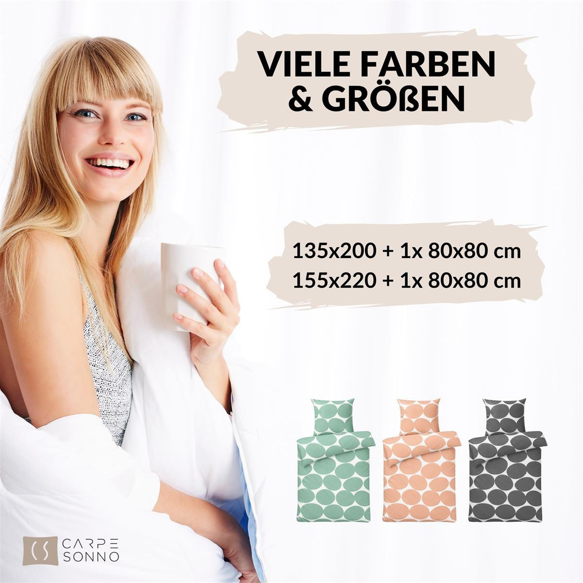 BETTWÄSCHE Mako Perkal 135x200 cm aus 100% Baumwolle mit Reißverschluss, Bettbezug gepunktet 135 x 200 - Orange - Orange, Textil (135/200cm) - Carpe Sonno
