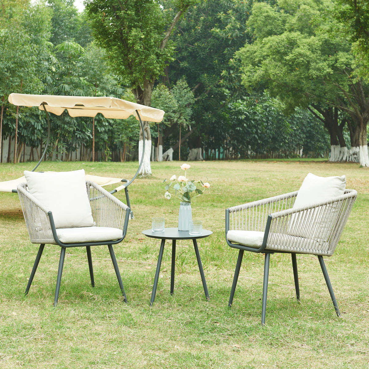 BISTRO-SET 3 TLG. Abriola - Grau, Metall - casa.pro