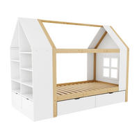 HAUSBETT 90/200 cm DE-32648 mit LED und Stauraum Weiß/Holzfarbe - Naturfarben, Holz (90/200cm) - ComfortXL