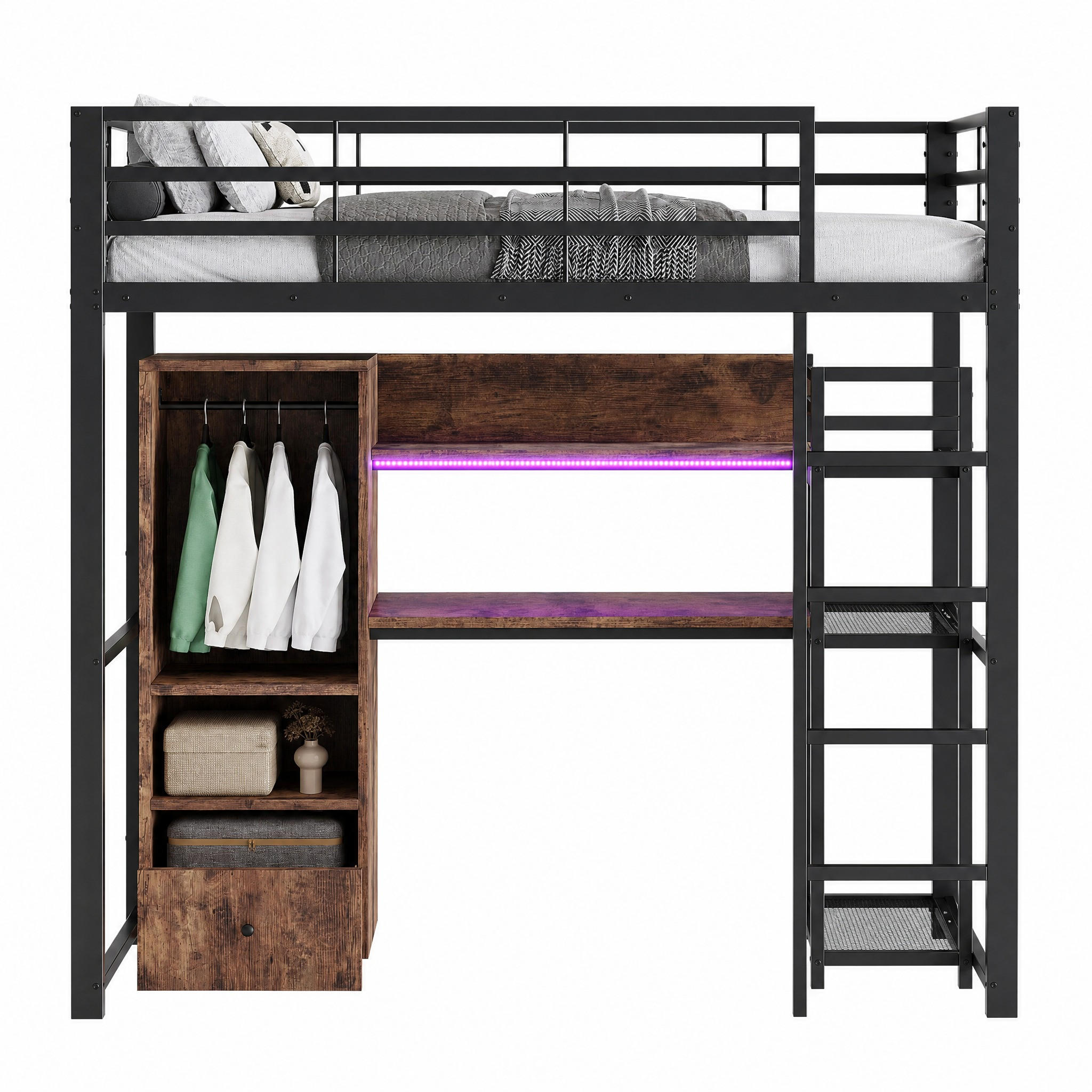 HOCHBETT mit Schreibtisch 90x200 cm Metall MDF Schwarz - Schwarz, Metall (90/200cm) - Meubliv