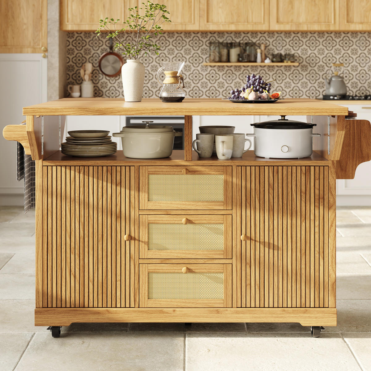 SERVIERWAGEN ausklappbar 142,5 x 80 x 95 cm Naturholz - Naturfarben, Holz (80/95/142.5cm) - Beauniv