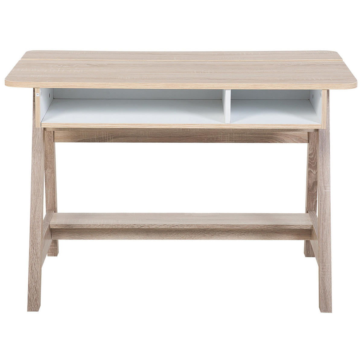 SCHREIBTISCH heller Holzfarbton/weiß 110/60/75 cm Jackson - Weiß, Holzwerkstoff (60/110/75cm) - Beliani